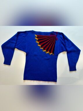 Vintage Perry Ellis 100% Cashmere Intarsia Sweater Blue Size S